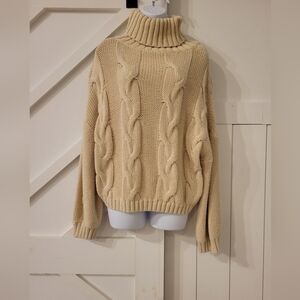 Women's Beige Knit Sweater, Baggy Sleeves